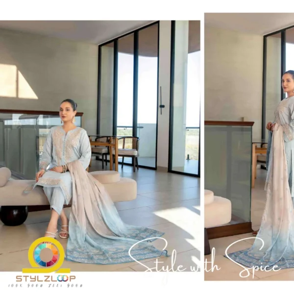 3 Piece Stitched Elegant Lawn Collection | Calafia-ST-05 - Image 3