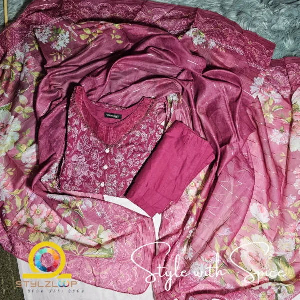 3 Piece Stitched Embroidered Lawn Collection | Bahar-ST-02 - Image 2