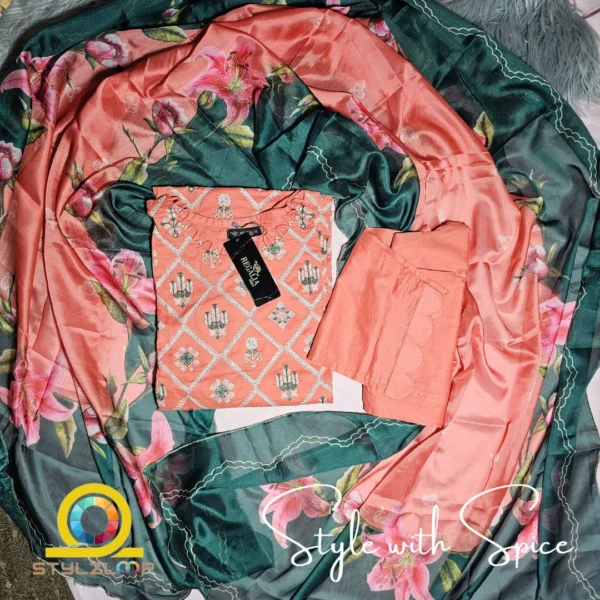 3 Piece Stitched Embroidered Lawn Collection | Bahar-ST-04 - Image 2