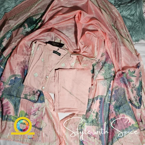 3 Piece Stitched Embroidered Lawn Collection | Bahar-ST-05 - Image 3