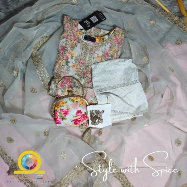 3 Piece Stitched Elegant Organza Collection | Seraphina-ST-02 - Image 4