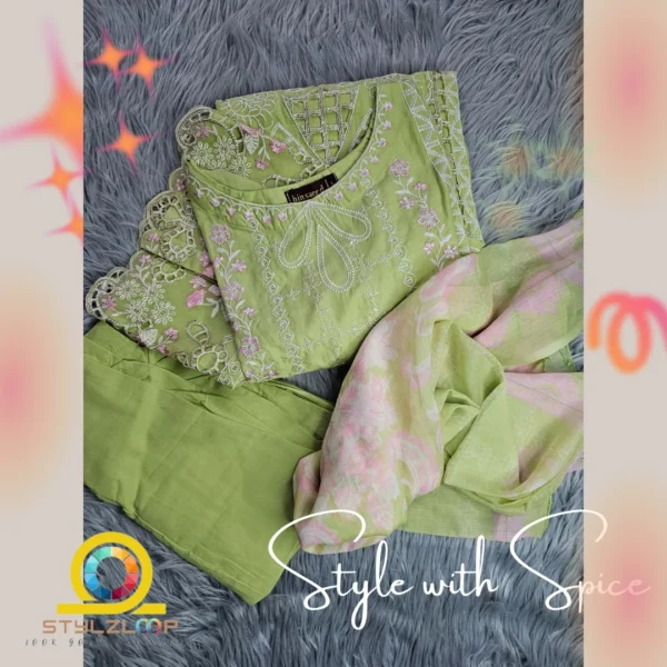 3 Piece Stitched Embroidered Suit | Bin-ST-06 - Image 3