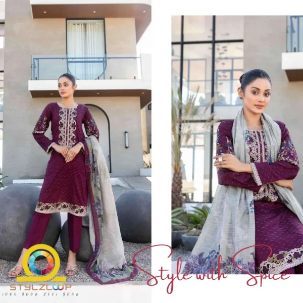 3 Piece Stitched Elegant Lawn Collection | Calafia-ST-01 - Image 3